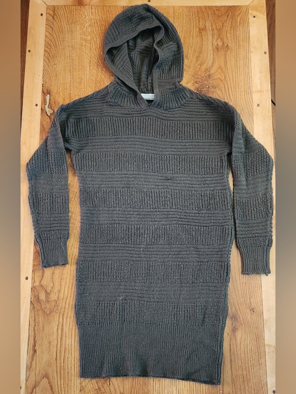 Girls Hooded Cable Knit Dress - Military Green Medium 10-12